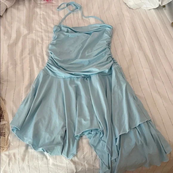 Elegant Blue Halter Dress - Picture 2 of 2